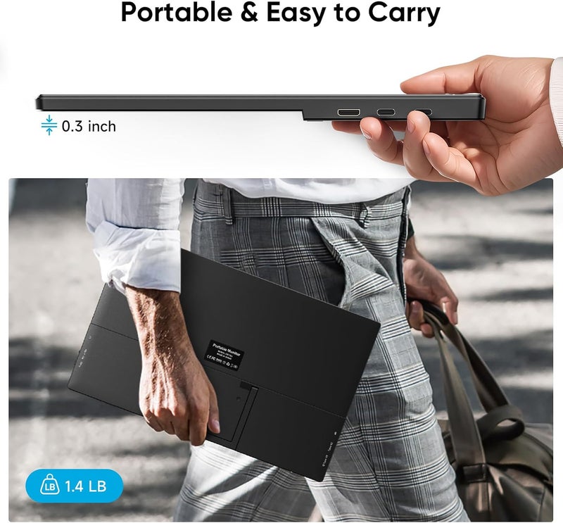 Dopesplay Travel Portable Monitor with Sleeve Bag, 15.6" FHD 1080P Portable Screen for Laptop with Kickstand, USB-C HDMI Second External Monitor, Screen Extender for Laptop Mac Phone PS4/5 Xbox Switch - Black - Image 2